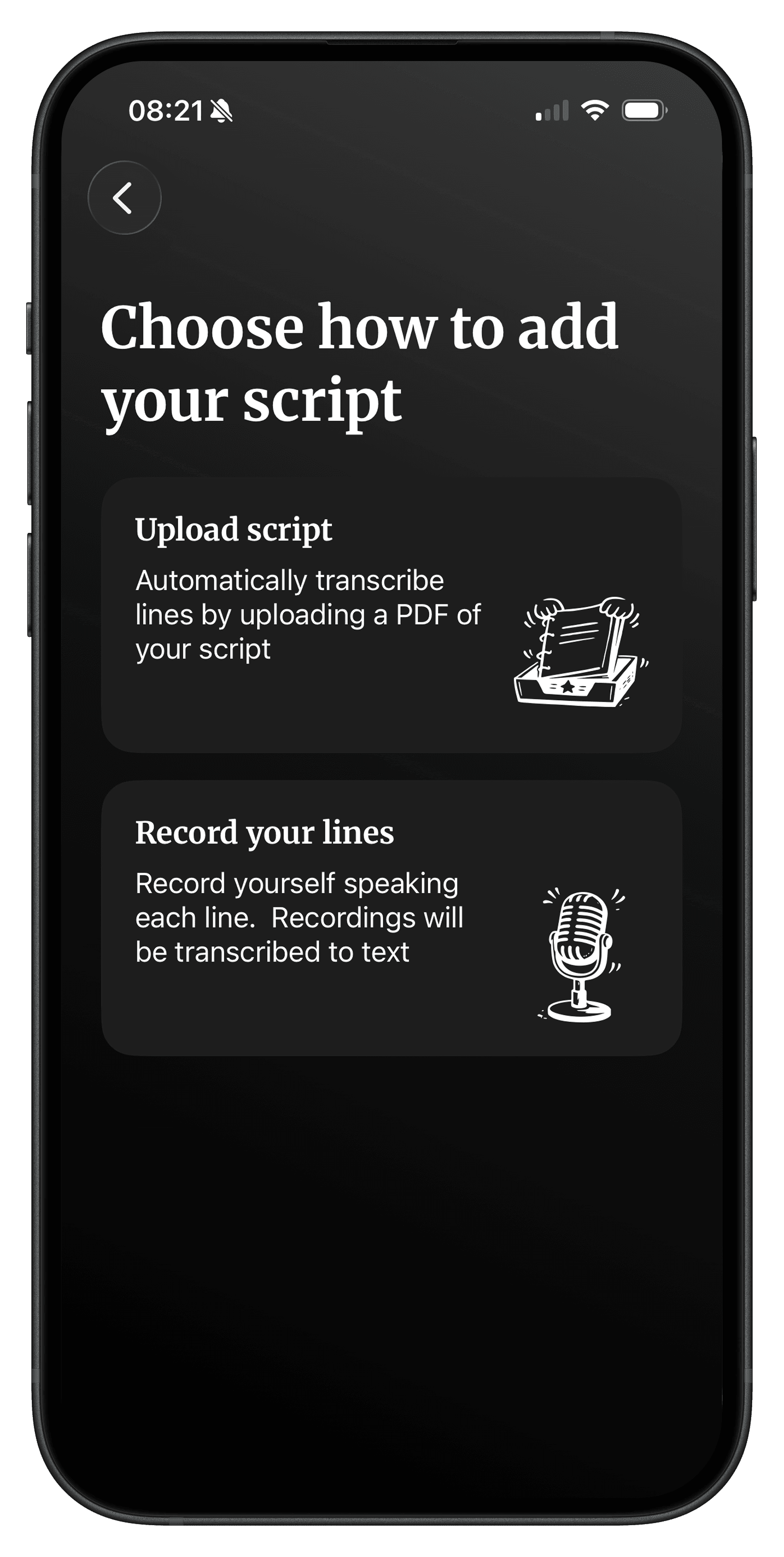 LineCue screen for adding a new script