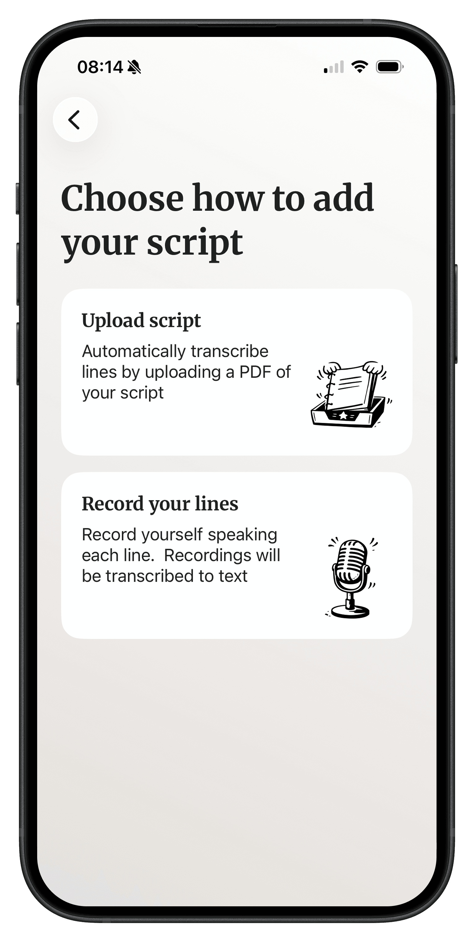 LineCue screen for adding a new script